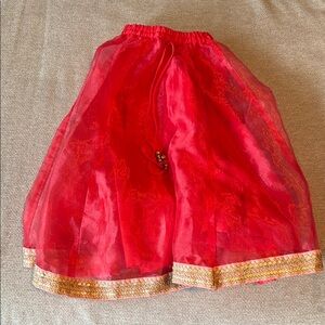 Vibrant Red/ Pink Kids Skirt with Gold Trim